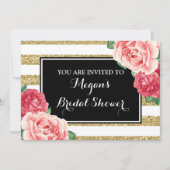Invitation Fête des mariées Black Gold Stripes rose Fleurs (Devant)