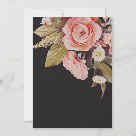 Invitation Fête des mariées Black Moody Rose Blush Blooms (Dos)
