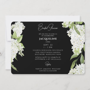 Invitation Fête des mariées Black White Hydrangeas