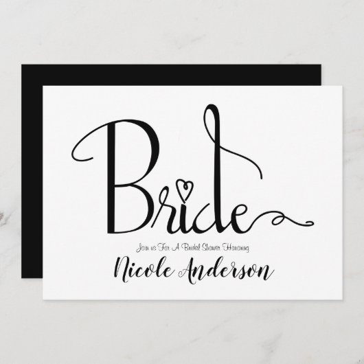Invitation Fête des mariées Black White Modern Chic Bride (Devant / Derrière)