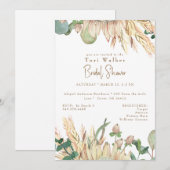 Invitation Fête des mariées blanche Boho Pampas (Devant / Derrière)