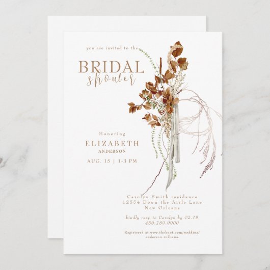 Invitation Fête des mariées blanche Boho Wispy Fall (Devant / Derrière)