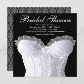 Invitation Fête des mariées blanche Corset Damask (Devant / Derrière)