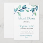 Invitation Fête des mariées blanche Feuille verte moderne (Devant / Derrière)