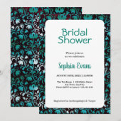 Invitation Fête des mariées blanche fleurie verte et argent (Devant / Derrière)