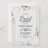 Invitation Fête des mariées blanche florale gris (Devant)