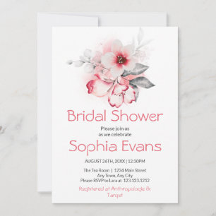 Invitation Fête des mariées blanche florale rose et gris mode