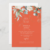 Invitation Fête des mariées blanche Hydrangea Tangerine (Devant / Derrière)