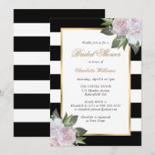 Invitation Fête des mariées blanche noire rose rose floral (Devant / Derrière)