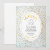 Invitation Fête des mariées blanche Pois d'or (Devant / Derrière)