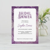 Invitation Fête des mariées blanche pourpre et argent damassé (Debout devant)
