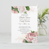 Invitation Fête des mariées blanche Rose rose pâle (Debout devant)