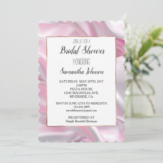 Invitation Fête des mariées blanche rose soyeux (Debout devant)