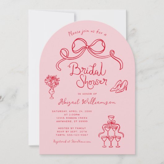 Invitation Fête des mariées blanche rouge rose (Devant)