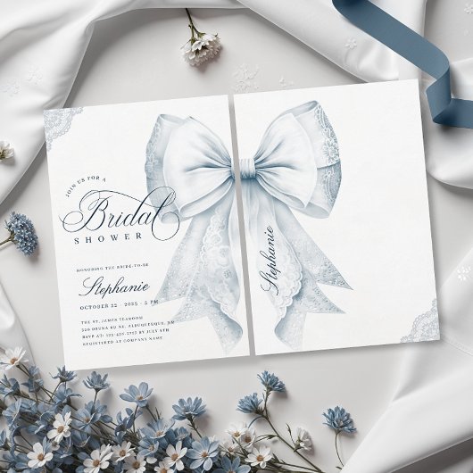 Invitation Fête des mariées Bleu Bow