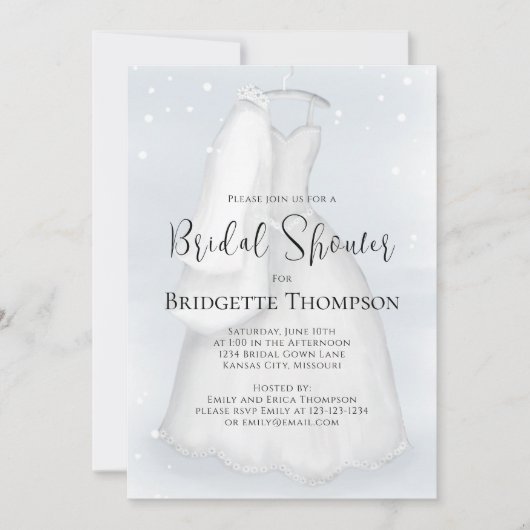 Invitation Fête des mariées Bleu Élégant Script Mariage robe (Devant)