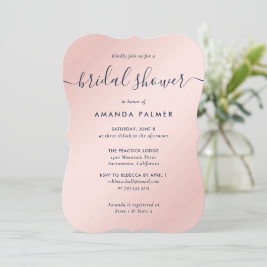 Invitation Fête des mariées bleu et bleu marine moderne (Debout devant)