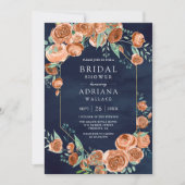 Invitation Fête des mariées bleu marine Rose orange brûlée (Devant)