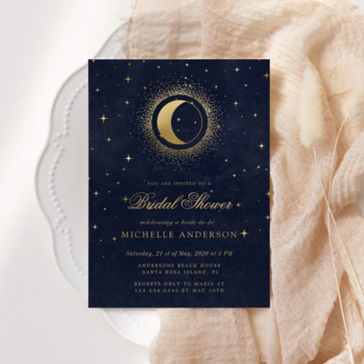 Invitation Fête des mariées bleu nuit céleste