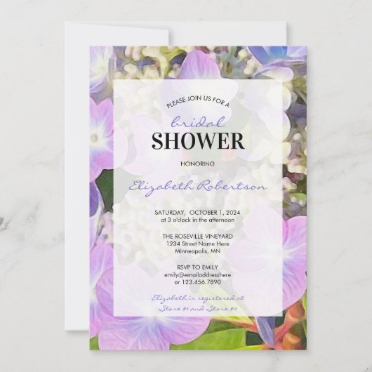 Invitation Fête des mariées bleu violet Hydrangea Fleur thème (Devant)