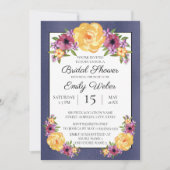 Invitation Fête des mariées bleu violet jaune fleu (Devant)