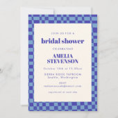 Invitation Fête des mariées bleue À damiers rétro Abstraite (Devant)