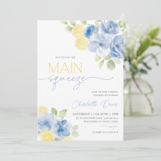 Invitation Fête des mariées bleue Citron Citron principal (Debout devant)