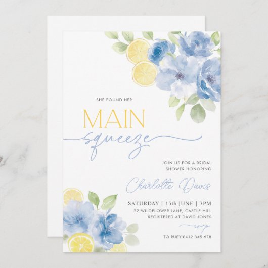 Invitation Fête des mariées bleue Citron Citron principal (Devant / Derrière)