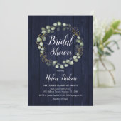 Invitation Fête des mariées bleue de la marine Eucalyptus Wre (Debout devant)