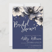 Invitation Fête des mariées bleue de la marine florale (Devant)
