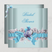 Invitation Fête des mariées Bleue Dentelle Blanche (Devant / Derrière)