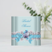 Invitation Fête des mariées Bleue Dentelle Blanche (Debout devant)