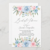 Invitation Fête des mariées bleue et blush (Devant / Derrière)