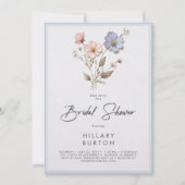 Invitation Fête des mariées bleue Fleur sauvage Pressée moder (Devant)