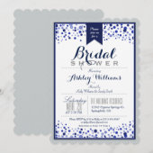 Invitation Fête des mariées bleue gris, argent et marine (Devant / Derrière)