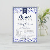 Invitation Fête des mariées bleue gris, argent et marine (Debout devant)