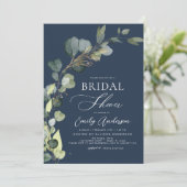 Invitation Fête des mariées Bleue Marine Vert Eucalyptus (Debout devant)