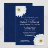 Invitation Fête des mariées bleue marine White Daisy (Devant / Derrière)