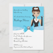 Invitation Fête des mariées bleue moderne Bow & Diamant blanc (Devant)