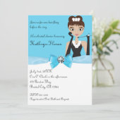 Invitation Fête des mariées bleue moderne Bow & Diamant blanc (Debout devant)