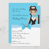 Invitation Fête des mariées bleue moderne Bow & Diamant blanc (Devant / Derrière)