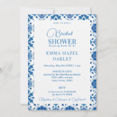 Invitation Fête des mariées bleue moderne d'été méditerranéen (Devant)