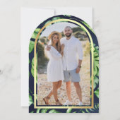 Invitation Fête des mariées bleue Tropical Gold Palm Arch Nav (Dos)