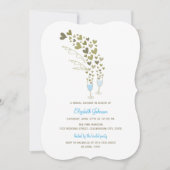 Invitation Fête des mariées Blue Champagne Cheers & Gold Hear (Devant)