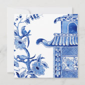 Invitation Fête des mariées Blue Chinoiserie Floral Aquarelle (Dos)