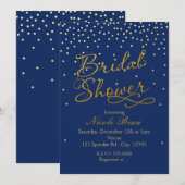 Invitation FÊTE DES MARIÉES Blue & Gold Foil Confetti Invitat (Devant / Derrière)