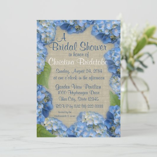 Invitation Fête des mariées Blue Hydrangea (Debout devant)