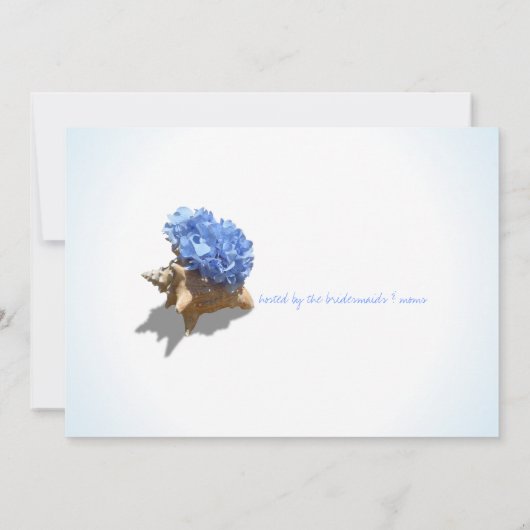 Invitation Fête des mariées Blue Hydrangea et Seashell (Dos)