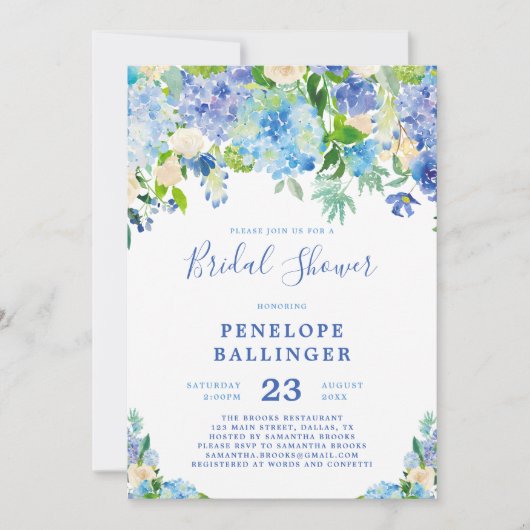 Invitation Fête des mariées Blue Hydrangeas (Devant)