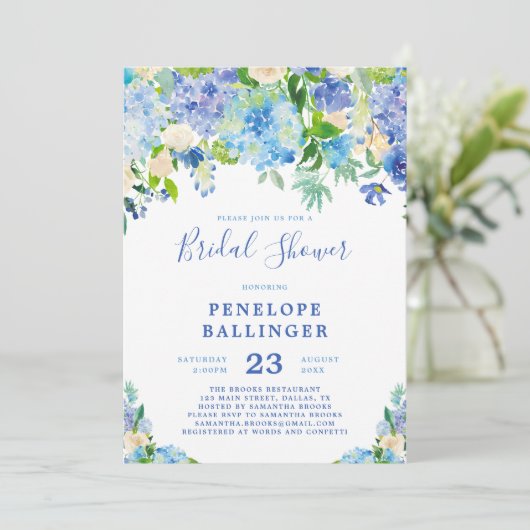 Invitation Fête des mariées Blue Hydrangeas (Debout devant)